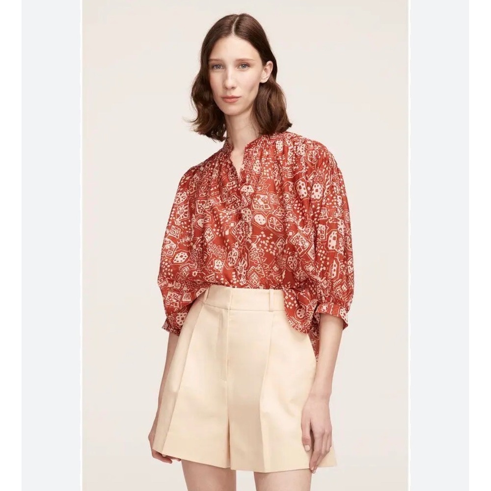 Rebecca Taylor Blouse Women Medium Burnt Red Boho Geo Cotton Dolman Sleeve Top